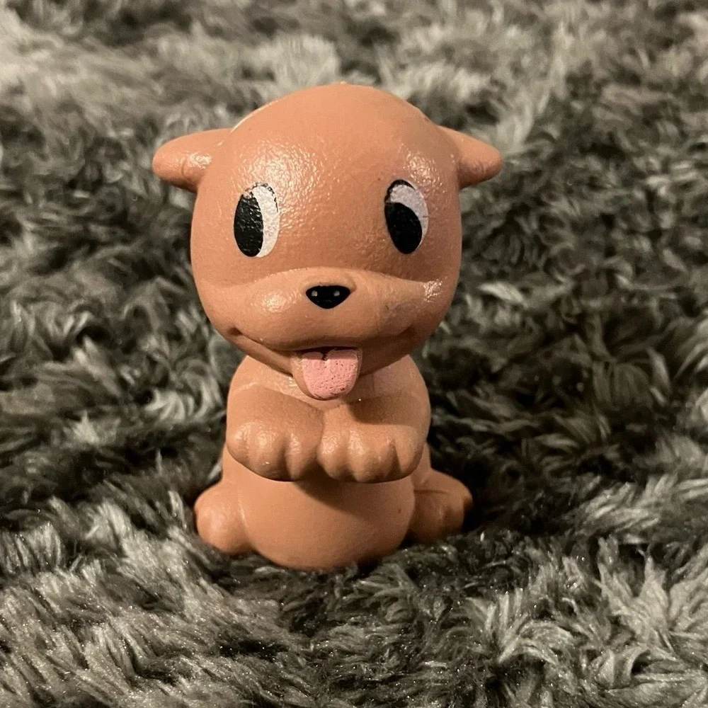 Vintage Tan Molded Rubber Puppy Figure Begging Tongue Out Big Black Eyes 2